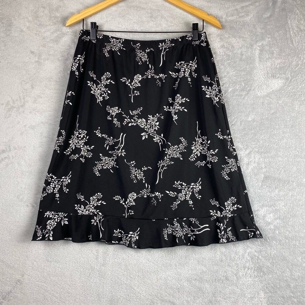 Vintage Premiere Collection Mini Skirt L‎ Black Floral Cottagecore Coastal Y2K